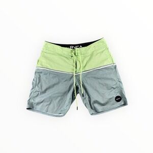 RVCA Mens Size 28 Board Shorts Green Blue Colorblock Swim Trunks Logo Patch